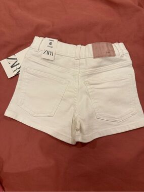 ZARA White Girls' Denim Shorts with Leather Patch